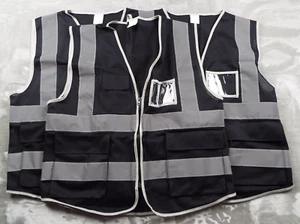 3 SAFETY VESTS Men Size Small Black Gray Photo ID 3 Pocket Mesh Front Zipper - Picture 1 of 9