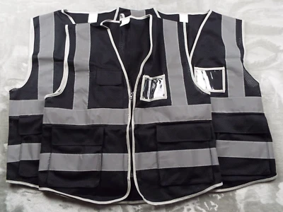 3 SAFETY VESTS Men Size Small Black Gray Photo ID 3 Pocket Mesh Front Zipper - Image 1 of 4