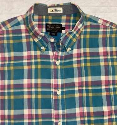Camisa a Cuadros Surf Pendleton Para Hombre XL Verde Rosa Amarillo Manga Corta Con Botones Foto 1 de 4