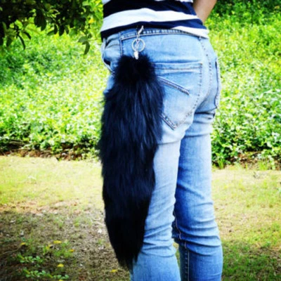 Bolso grande negro real cosplay cola piel borla etiqueta accesorio llaveros regalos Foto 1 de 4