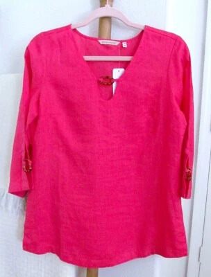 NUEVO Top túnica de lino Saja Soft Surroundings XS extra pequeño rosa manga 3/4 Foto 1 de 4