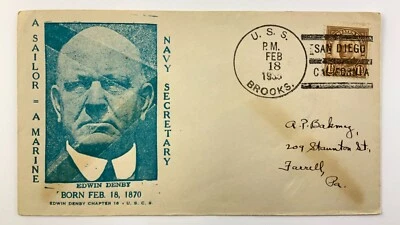 A Sailor A Marine Navy Secretary Edwin Denby 1935 USS Brooks Cover HH324 - Image 1 of 4