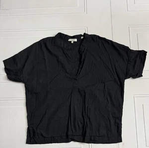 Vince Easy Slit Neck Black Mandarin Collar Linen-Blend Top Women's S - Picture 1 of 6