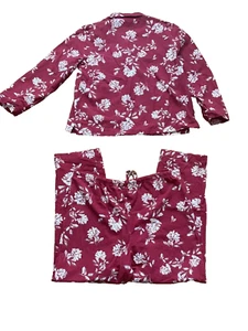 GARNET HILL XL Flannel Pajamas 2PC NEW Organic Cotton Heritage Red White Roses - Picture 1 of 6