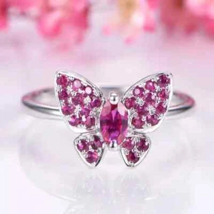 2Ct Oval Cut Lab Created Pink Ruby Women's Engagement Ring 14K White Gold Plated - Picture 1 of 5