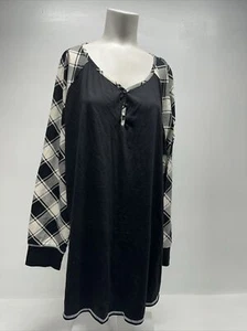 Sleep by Cacique Tee Shirt Long Sleeve Cotton Plaid Black White Plus Size 22 24 - Picture 1 of 7