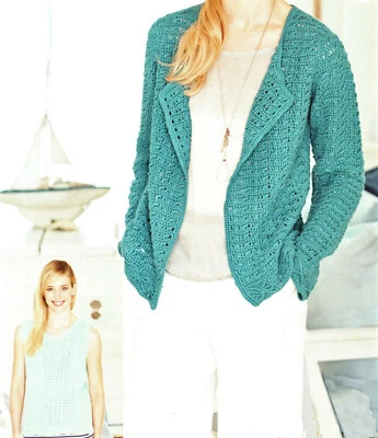  2 Easy DK Crochet Pattern Designs Cardigan + Top Plus Larger Sizes 32-50 inch  - Image 1 of 2
