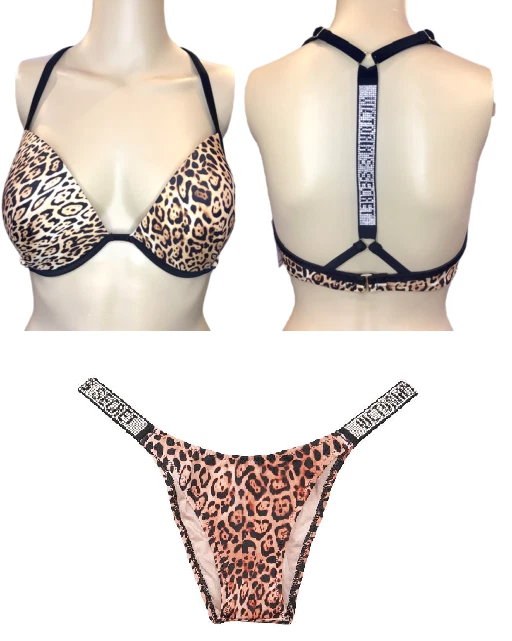 VICTORIA'S SECRET SHINE STRAP MALIBU FABULOUS LEOPARD PUSH-UP SWIM TOP + BOTTOM - Image 1 of 1