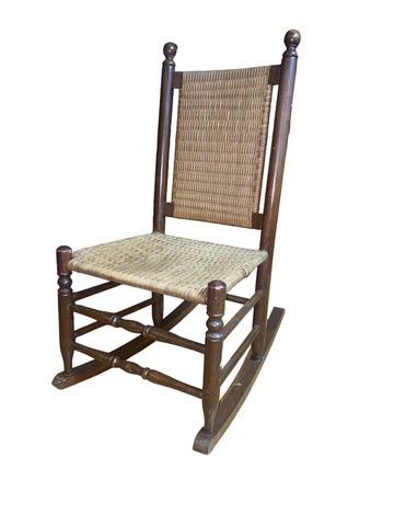 Antique 19th Century Rush Splint Woven Solid Wood 34" Small Rocker Rocking Chair Cover