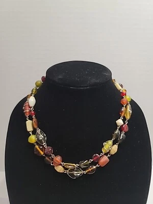 Double Strand Necklace W/Red, Amber, Cream, And Green Glass/Ceramic Beads - Image 1 of 4