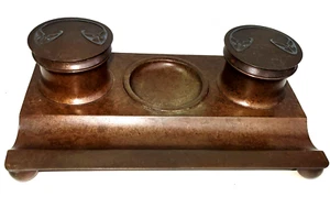 Tintero antiguo Heintz AMS Arts & Crafts 1172 bronce esterlina Dbl 27 de agosto de 1912 - Imagen 1 de 13