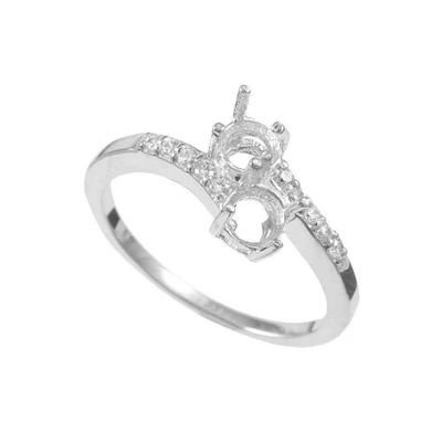 Semi Mount Ring Stone Setting Size 4X4 MM 2 Piece Round 925 Sterling Silver Ring - Image 1 of 4