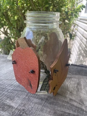VTG Ball Perfect Mason Jar Wood Decorative Fall Cover primitive 1 Oz No Lid - Image 1 of 4