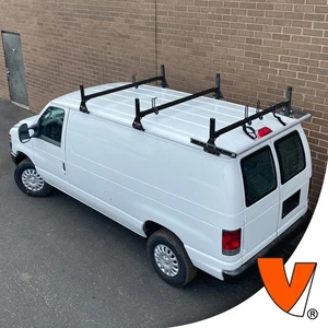 H1 3-Bar Aluminum Rack System w/ Roller Ford Econoline 1992-2014 All Trims Black - Foto 1 di 10