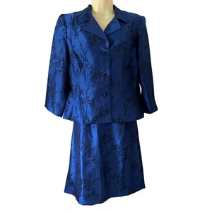 Scarlett Blue and Black Floral Print Jacket Top & Skirt Vintage 2 Piece Size 10 - Picture 1 of 10