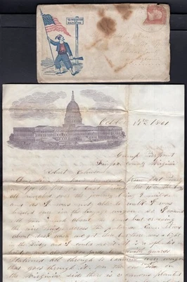 USA Civil War 1861 Camp Pierrepont Va Soldier Letter, Patriotic Zuave Cover PRVC - Image 1 of 4