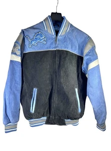 Vintage Detroit Lions NFL Suede Leather Varsity Jacket Men’s Large Blue Black - Picture 1 of 12