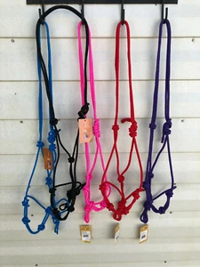 New 4 Knot Braided Rope Halter Natural Horsemanship Training Bitless Bridle AHE - Picture 1 of 30