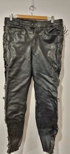 Phantasm Motorcycle Black Genuine Leather Trousers Size 34 - Picture 1 of 9
