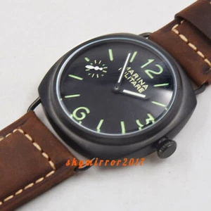 45mm black dial Asia hand winding 6497 PVD coated watch Miltary green marks D1 - Picture 1 of 7