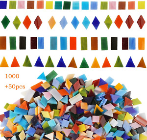 New Listing1050 Pieces Mixed Shapes Glass Mosaic Tiles for Crafts, Colorful Stained Glass P