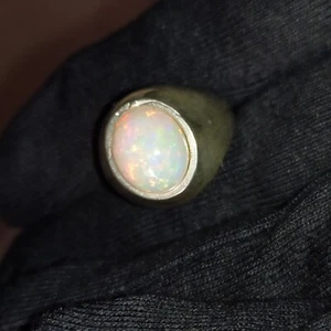Piedra preciosa ovalada grande de ópalo de fuego natural con anillo especial de plata de ley 925. - Imagen 1 de 5