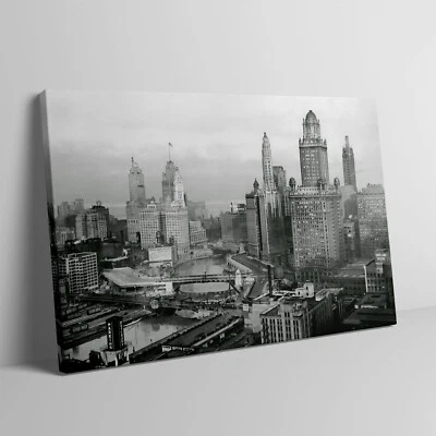 Impresión artística envolvente de lienzo de ciudad de Chicago Illinois vintage 1931 Windy City Foto 1 de 4