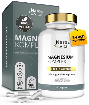 NAROVITAL Magnesium Komplex hochdosiert - Magnesiumcitrat, Glycinat - 180 Kapseln