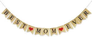 Burlap Best Mom Ever Banner Mothers Day Party Bunting Garland Decoration Supplie - Picture 1 of 5