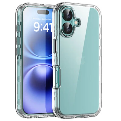 For iPhone 16 Clear Case - Shockproof, Heavy-Duty 3-Layer Defender Cover (ONLY) - Image 1 of 4