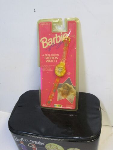 ÉTUI VINTAGE 1963 Mattel Barbie & Midge Travel Pals en vinyle noir et montre Barbie