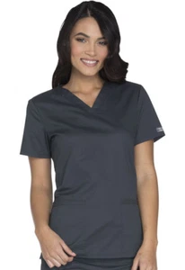 Cherokee Workwear Scrubs V Neck Top WW630 PWTW Pewter Free Shipping - Picture 1 of 3