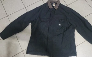 Vintage~ Carhartt Arctic Chore Coat~ Black w Brown Collar~*XL read Description - Picture 1 of 9