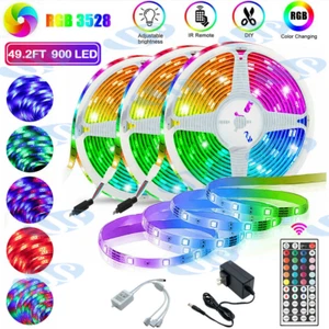 49.2FT Flexible 3528 RGB LED SMD Strip Light Remote Fairy Lights Room TV Party - Picture 1 of 12