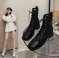Details about   Womens Ladies Fashion Leather Stitching Lace Up Zippers Combat Boots Shoes ISOI