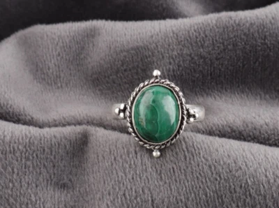Anillo para mujer propuesta de joyería de plata de ley 925 con piedras preciosas de malaquita natural Foto 1 de 4