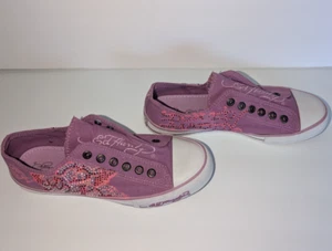 Zapatos sin cordones Ed Hardy estrás púrpura flor talla 8,5 EE. UU. Mujer - Imagen 1 de 8