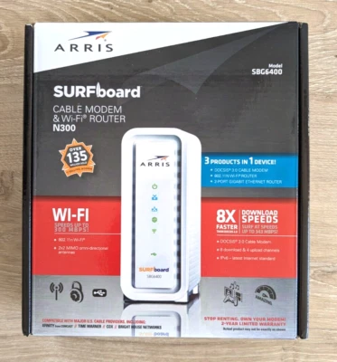 ARRIS SBG6400 DOCSIS 3.0 SURFboard Cable Modem WiFi Router - Comcast Xfinity TWC - Image 1 of 4