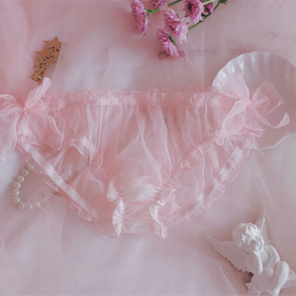 Mujeres Niña Lolita Ropa Interior Transparente Calzoncillos Lazo Plisado Gasa Bragas Rosa Foto 1 de 1