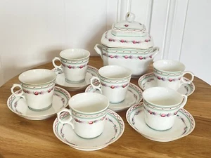 Ensemble de 6 tasses et sucrier en Porcelaine de Paris ? fleurs roses XIXe - Bild 1 von 10