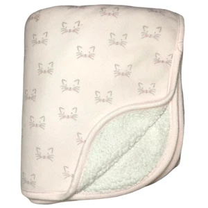 The Children's Place Pink Cat Face Kitten Baby Blanket White Sherpa Soft TCP - Picture 1 of 5