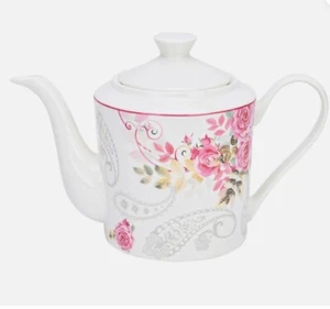 Pink Rose Porcelain Teapot 1.2 qt Bone China Tea Pot with Flowers - Picture 1 of 3