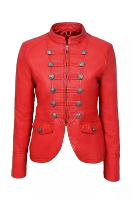 Ladies Women's Red Leather Jacket Real Lambskin Victory Military Style Jacket - Image 1 of 4