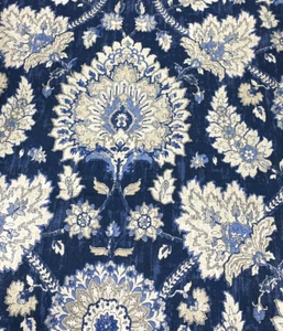 Castleford Indigo Damask Waverly Navy Medallion Cotton Decor Fabric 1.75Y #11 - Picture 1 of 5