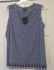 DALIA 1X Sleeveless Summer Tank Top Blue & White Cute Border Print NEW with Tag - Picture 1 of 8