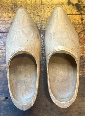 Antique Hand Carved Wooden Shoes, Clog Style, Unique, Aged - Image 1 of 4