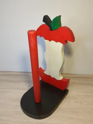 Vintage Handmade Wooden Paper Towel Holder Red Apple Farmhouse Chic - Image 1 of 4