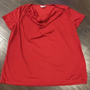 Women’s Jaclyn Smith Short Sleeve Cowl Neck Glitter Top - Red, Size XL - Picture 1 of 2