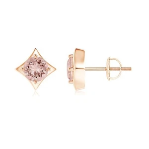 ANGARA 0.84 Ct Kite Framed Prong Set Round Morganite Stud Earrings in 14K Gold - Picture 1 of 25