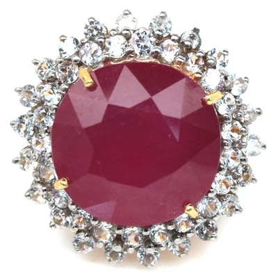 925 Silber Handgemacht 17 Mm. Roter Rubin & Weiß Zirkonia Ringgröße 6.25 - Bild 1 von 4